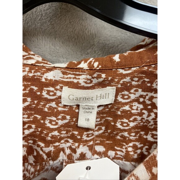 Garnet Hill Linen Top Women's 18 Ikat‎ Burnt Mustard Gold Button Up Collared - Picture 4 of 7